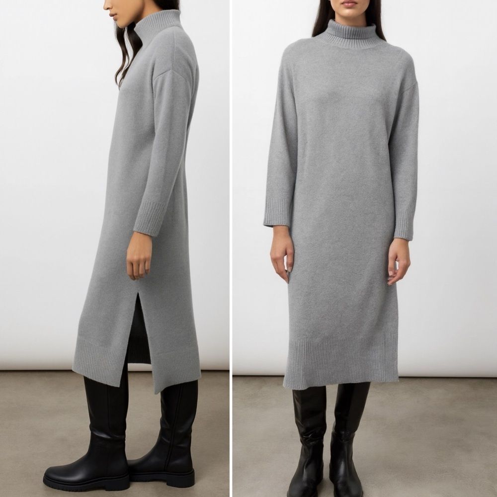 Rails Mila Midi Sweater Dress Heather Grey Merino Wool Blend Mockneck Size Large